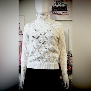 The Cashmere Project Pullover Sweater Ruffled w/ Embroidery in Cream Size S/P
